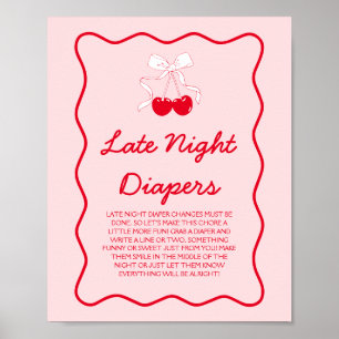 Körsbärs Baby Shower Sent Diapers Game Poster