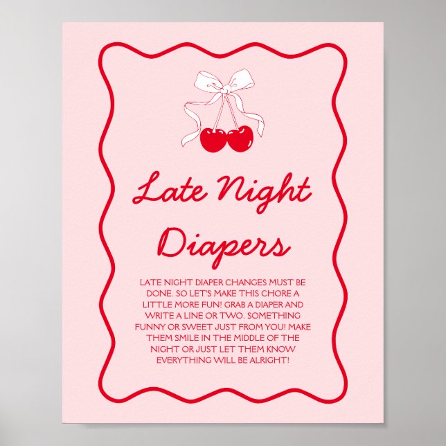 Körsbärs Baby Shower Sent Diapers Game Poster (Framsidan)