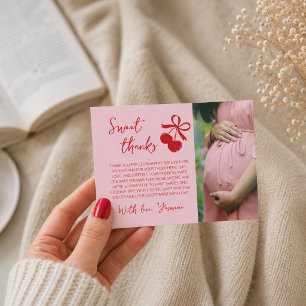 Körsbärs-Babyfirande Rosa & Röd Foto Tackkort Tack Kort