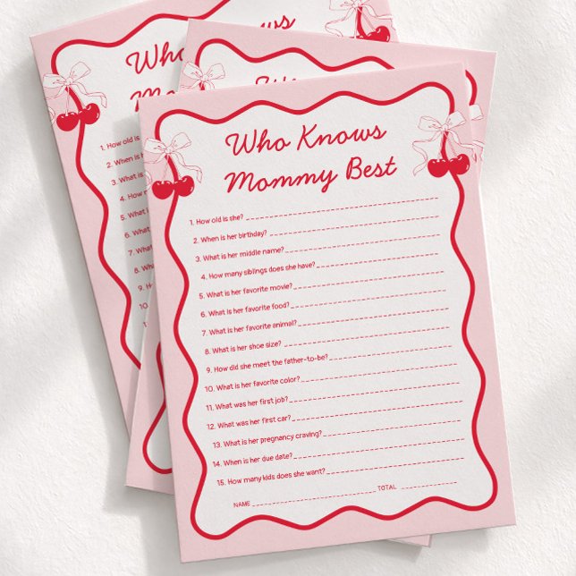 Körsbärs-Babyshower - Vem Känner Mamma Bäst Spelko Inbjudningar (Skapare uppladdad)
