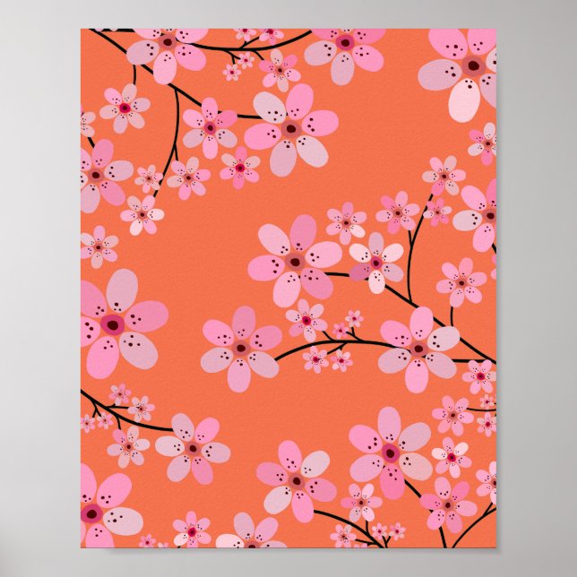 Körsbärs Blommar 10 Orange och Rosa Poster (Framsidan)