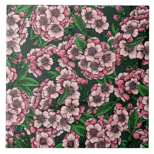 Körsbärs blommar 2 kakelplatta (Framsidan)