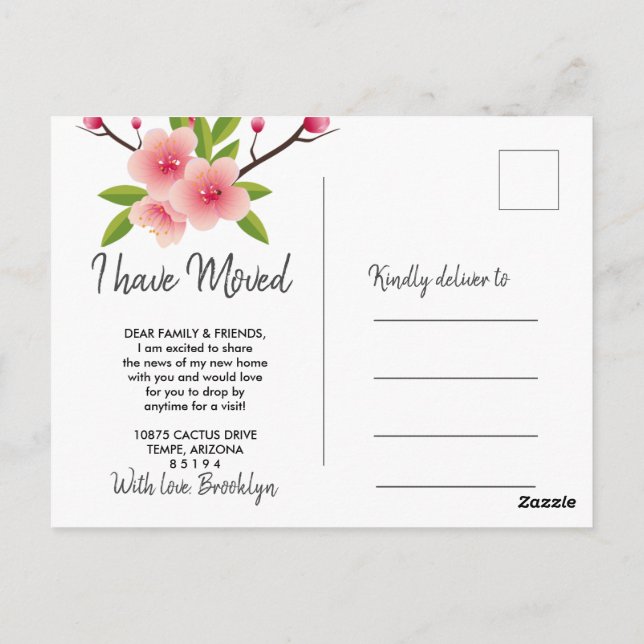 Körsbärs Blommar blommigt har Flytta Vykort (Baksida)