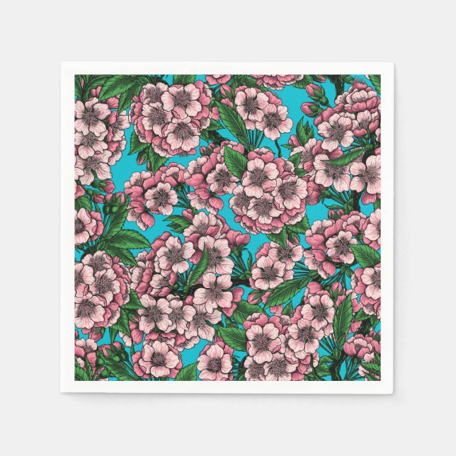 Körsbärs blommar i blått pappersservett (Framsidan)