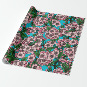 Körsbärs blommar i blått presentpapper