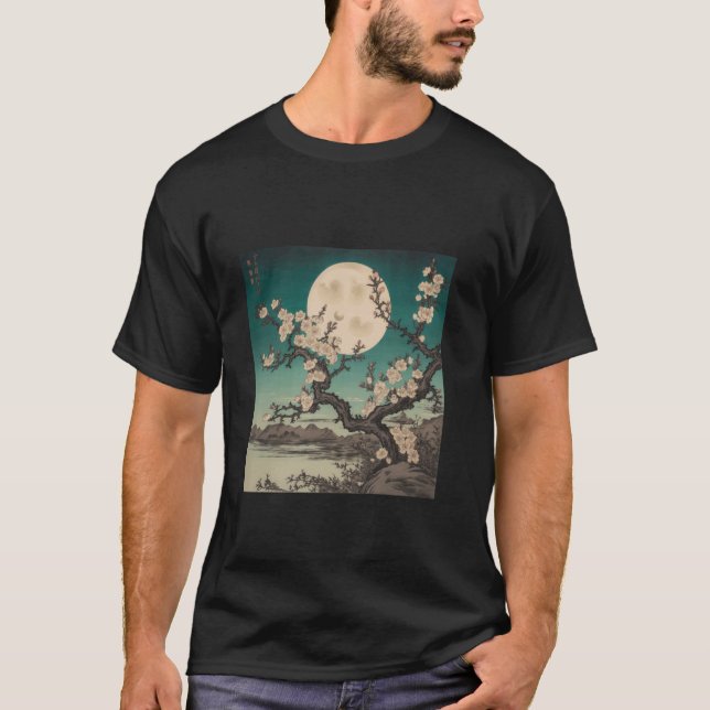 Körsbärs-Blommar i Moonlight Serene T Shirt (Framsida)