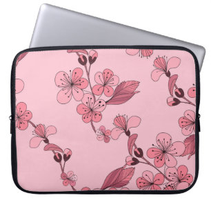 Körsbärs blommar i rosa färg på vit bakgrund. laptop fodral