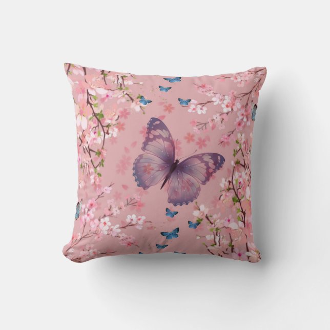 körsbärs blommar med fjärilar kudde (Framsida)