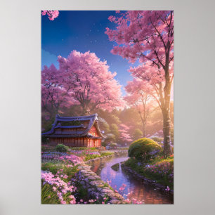 Körsbärs Blommar och färgbeskaffenhet Poster