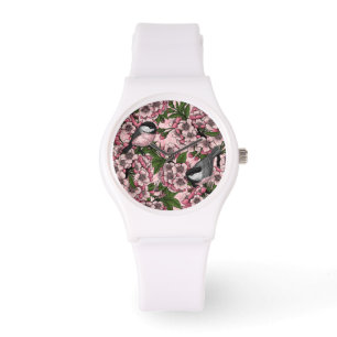 Körsbärs blommar och kycklingar på rosan armbandsur