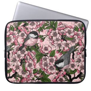 Körsbärs blommar och kycklingar på rosan laptop fodral
