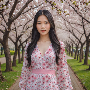 Körsbärs blommar på vitt tyg