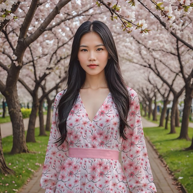 Körsbärs blommar på vitt tyg (Skapare uppladdad)