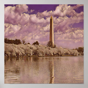 Körsbärs Blommar på Washington Monument Poster
