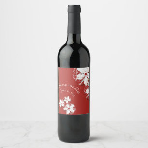 körsbärs blommar poetry red white elegant sakura vinflaska etikett