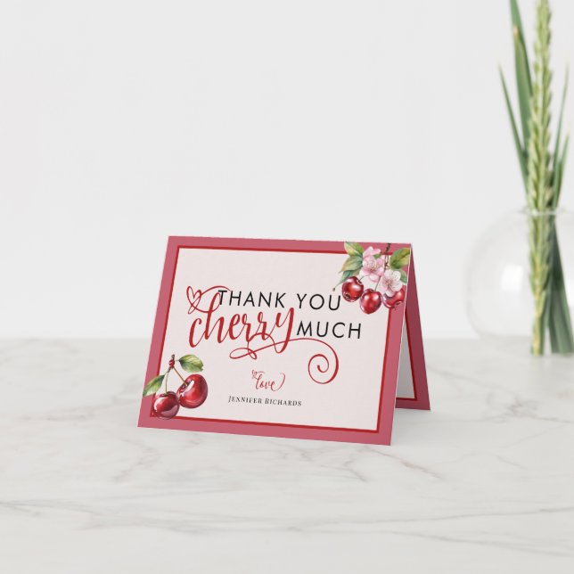 Körsbärs-Blommar | Rosa Girl Baby Shower Tack Kort (Framsida)