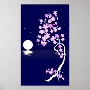 Körsbärs-blommar (Sakura) nattetid Skriv ut Poster