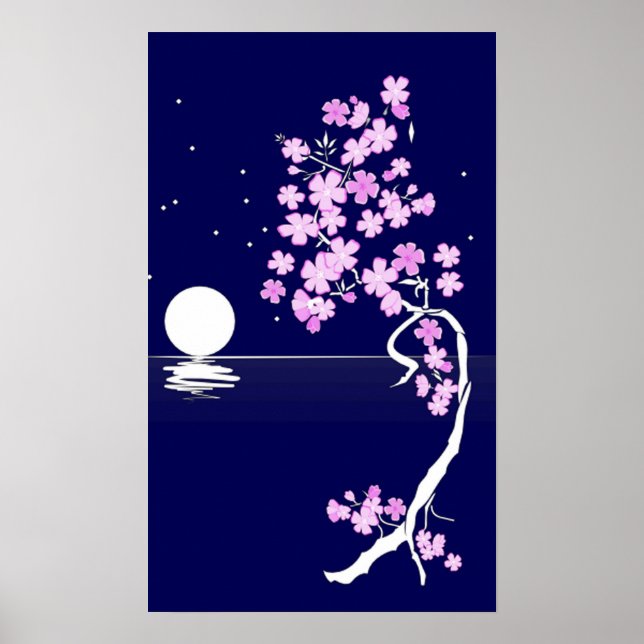 Körsbärs-blommar (Sakura) nattetid Skriv ut Poster (Framsidan)