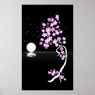 Körsbärs-blommar (Sakura) nattetid Skriv ut Poster