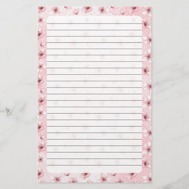 Körsbärs-Blommar, Storlek: 5,5 x 8,5 tum Brevpapper (Framsida)