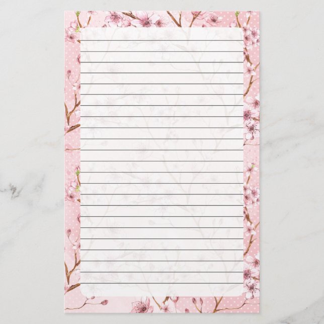 Körsbärs-Blommar, Storlek: 5,5 x 8,5 tum Brevpapper (Framsida)