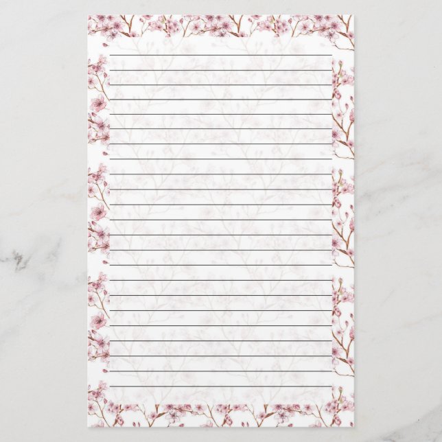 Körsbärs-Blommar, Storlek: 5,5 x 8,5 tum Brevpapper (Framsida)