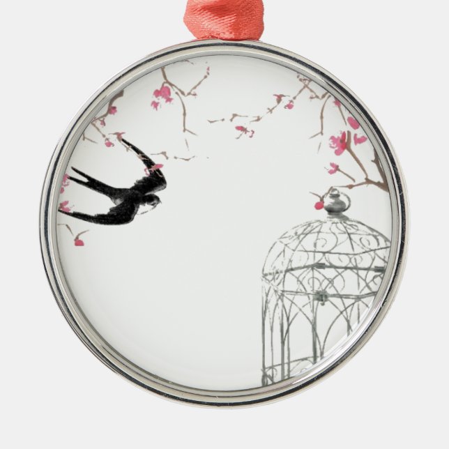 Körsbärs-blommar, svälj-, förlossningsdesign julgransprydnad metall (Framsidan)