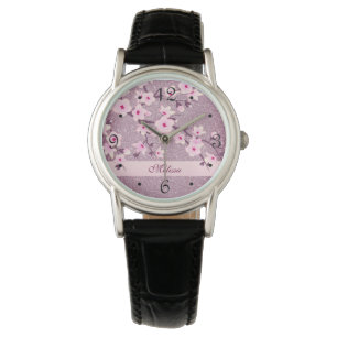Körsbärs-Blommarna Mauve Glitter Monogram Armbandsur