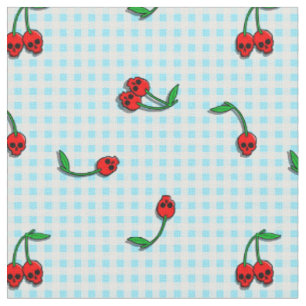 körsbärs-döskallar på gingham tyg