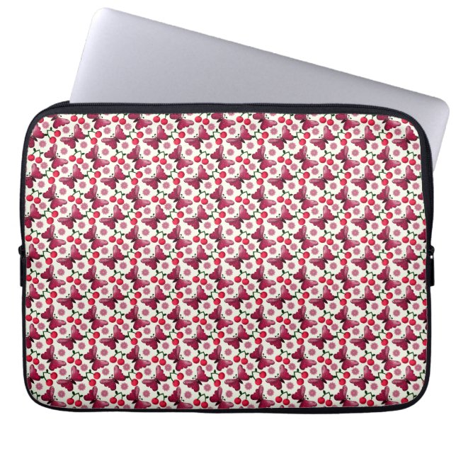 Körsbärs fjäril Kawaii Sömlöst Mönster Laptop Fodral (Framsidan)