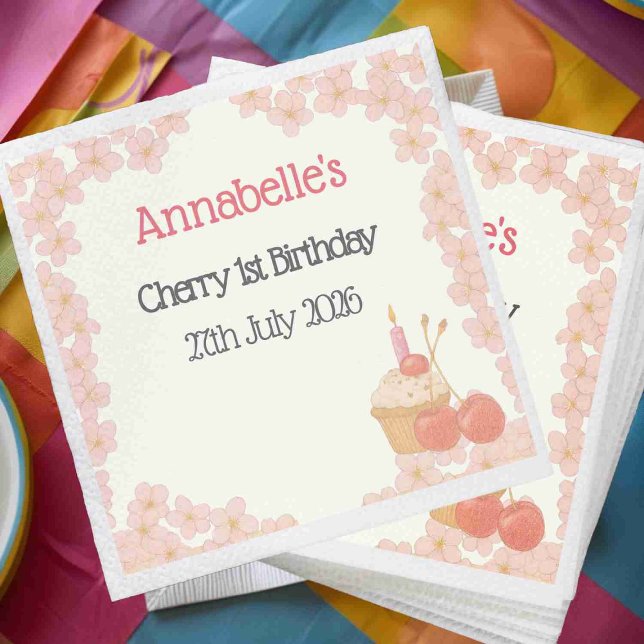 Körsbärs första födelsedag 1:a körsbärsbäret tema pappersservett (Skapare uppladdad)