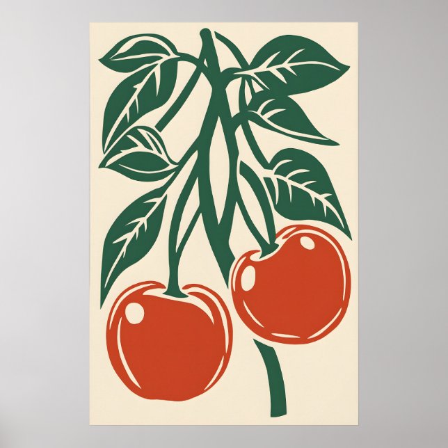 Körsbärs Retro Art Print - Kök Vägg - Instant Poster (Framsidan)