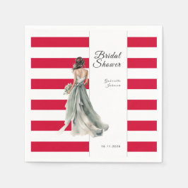 Körsbärs Röda Ränder Vattenfärg Bröllopsdusch Pappersservett