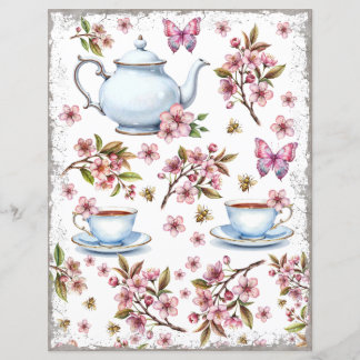 Körsbärs rosa blomma blomsterfält med te