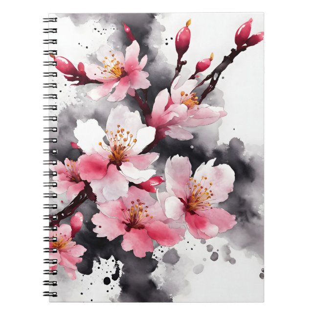 Körsbärsblom - Akvarellblommor Anteckningsbok (Framsidan)
