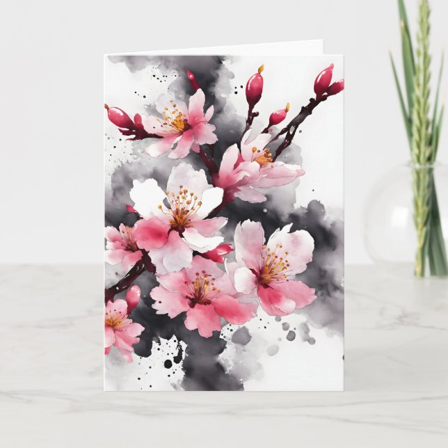 Körsbärsblom - Akvarellblommor Kort (Framsida)