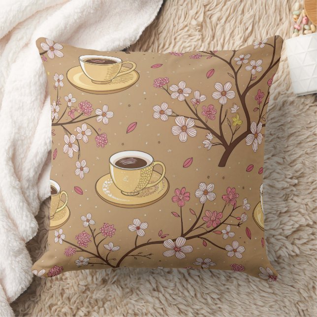 Körsbärsblom Coffee Cozy Mönster (1) Kudde (Filt)