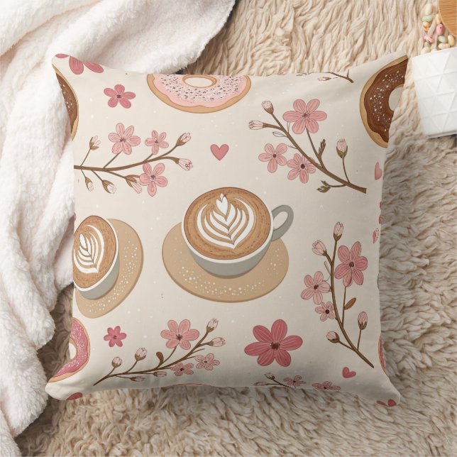 Körsbärsblom Coffee Cozy Mönster (3) Kudde (Filt)