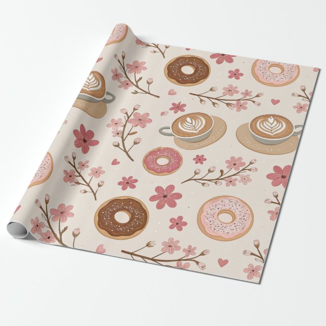 Körsbärsblom Coffee Cozy Mönster (3) Presentpapper (Utrullad)