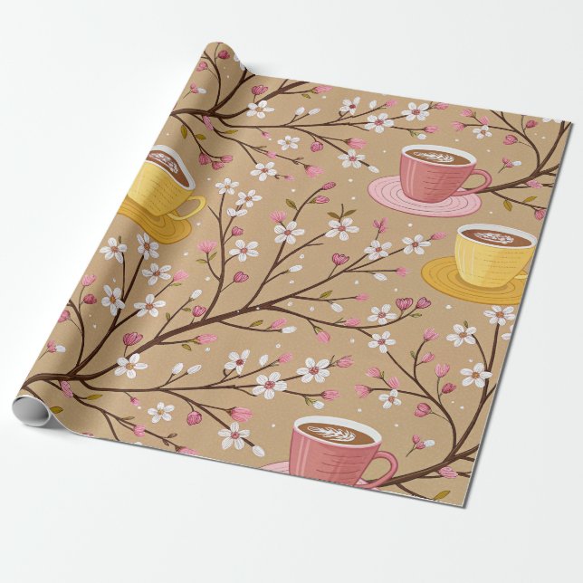 Körsbärsblom Coffee Cozy Mönster (4) Presentpapper (Utrullad)
