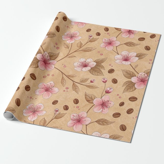 Körsbärsblom Coffee Cozy Mönster (5) Presentpapper (Utrullad)