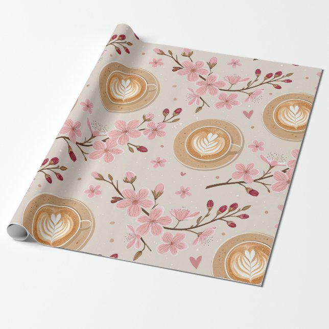 Körsbärsblom Coffee Cozy Mönster (7) Presentpapper (Utrullad)