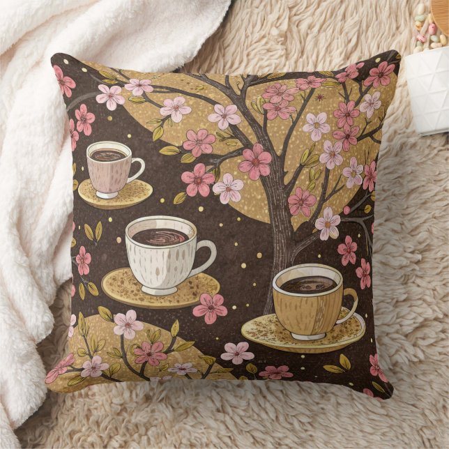 Körsbärsblom Coffee Cozy Mönster (8) Kudde (Filt)