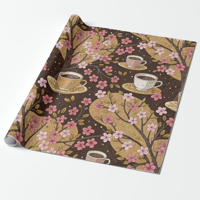 Körsbärsblom Coffee Cozy Mönster (8) Presentpapper (Utrullad)