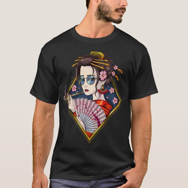 Körsbärsblom Japansk Geisha T Shirt (Framsida)