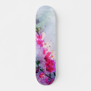 Körsbärsblom Konst i Akvarell Mini Skateboard Bräda 18,5 Cm