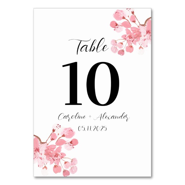Körsbärsblom Modern Oriental Sakura Bröllop Bordsnummer (Framsidan)