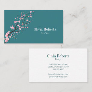 Körsbärsblom Modern tealgrön blomster Visitkort