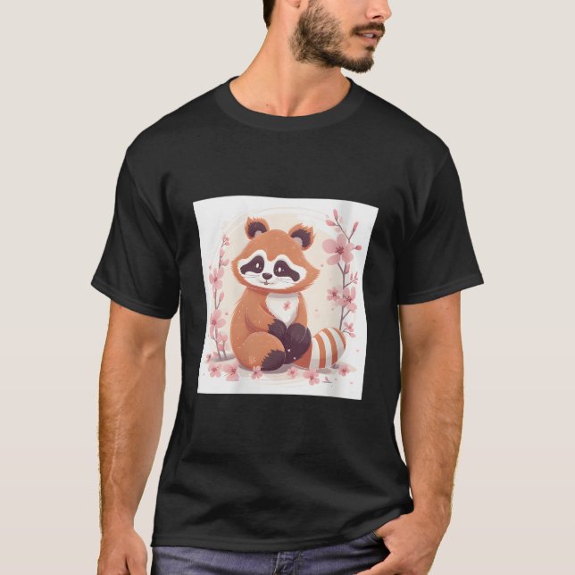 Körsbärsblom och röd panda söt stil t shirt (Framsida)