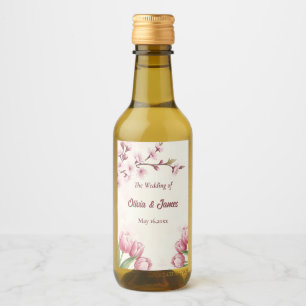 Körsbärsblom och tulpan elegant rosa blomster vinetikett